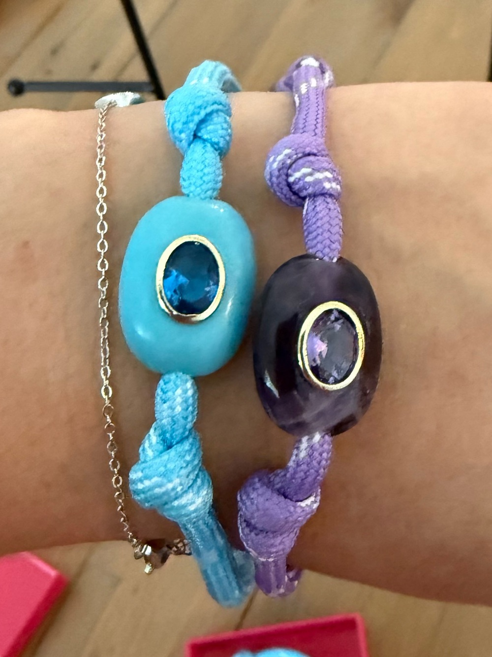 Turquoise and Purple Bead Rope Bracelets with Crystal Accent